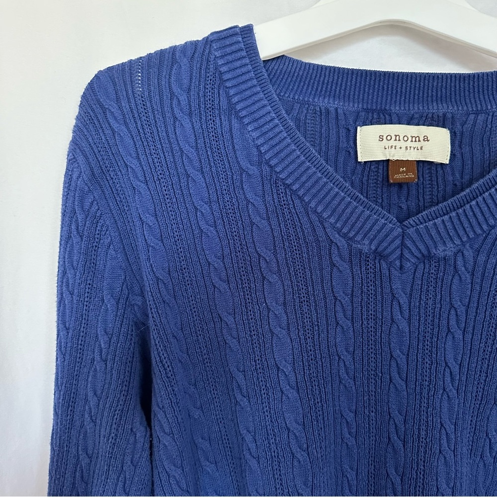 Sonoma Life + Style medium blue sweater. pit to pit: 20.25”. length: 24.25”.